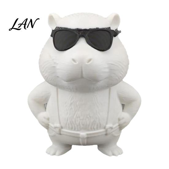 Cool Style Cartoon Figurine 3D Printed Aardvark Figurine, Animal Ornament with Overalls Removable Sunglasses, Desktop Decoration for Adults белый