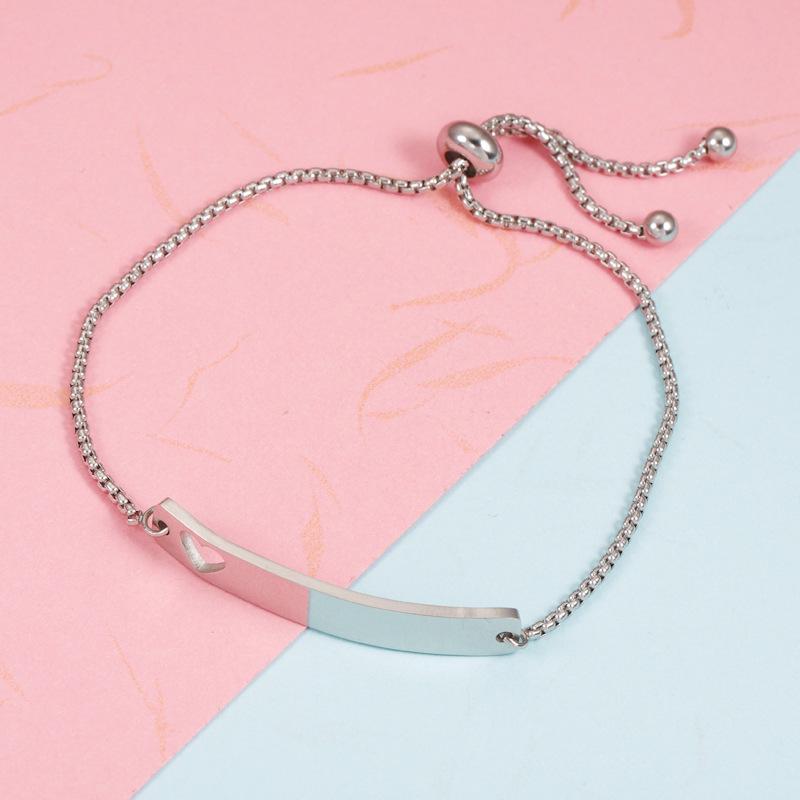 

Stainless Steel Love Heart Bar Bracelet with Adjustable Chain