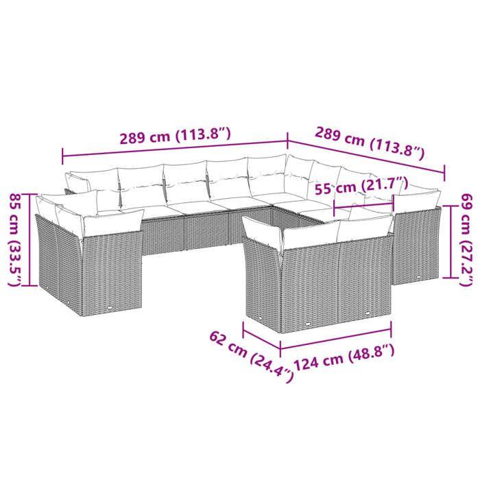 VidaXL Salon de Jardin avec Coussins 12 pcs, Canapés de Terrasse, Ensemble de Meubles d'Extérieur Patio, Moderne, Noir 3218417