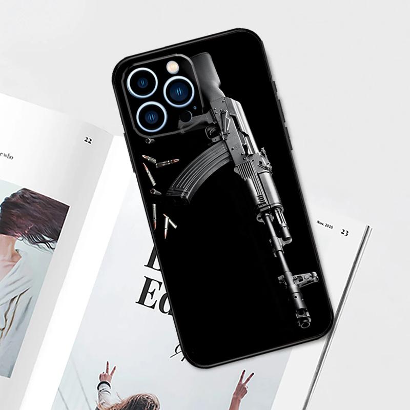 AK47 Handgun Gun BUllets Phone Case For iPhone 11 12 13 14 15 Pro Max Plus 12 13 Mini 7 8 SE X XR XS MAX Cover Shell