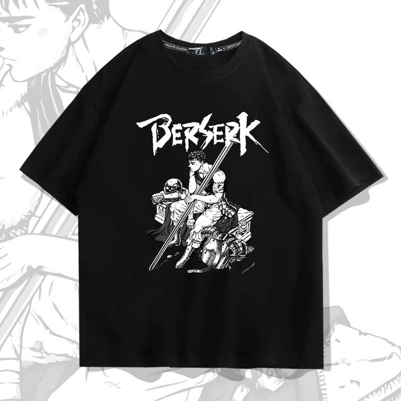 Schwertwindlegende Berserk Herren bedrucktes T-Shirt Kurzarm T-Shirt Herren 100% Baumwolle locker bequem Trend-Top Sommerbekleidung