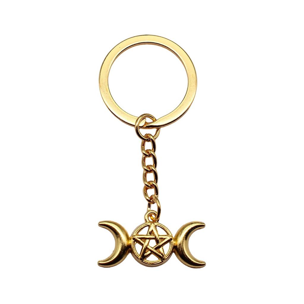 Dreifachmond Pentagramm Anhänger Schlüsselanhänger Stern Wicca Thema Schlüsselring 28mm