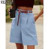 Pantalones cortos de playa con cintura elástica y estampado de color sólido, holgados e informales, a la moda de verano y primavera para mujer, pantalones cortos de pierna ancha y transpirables