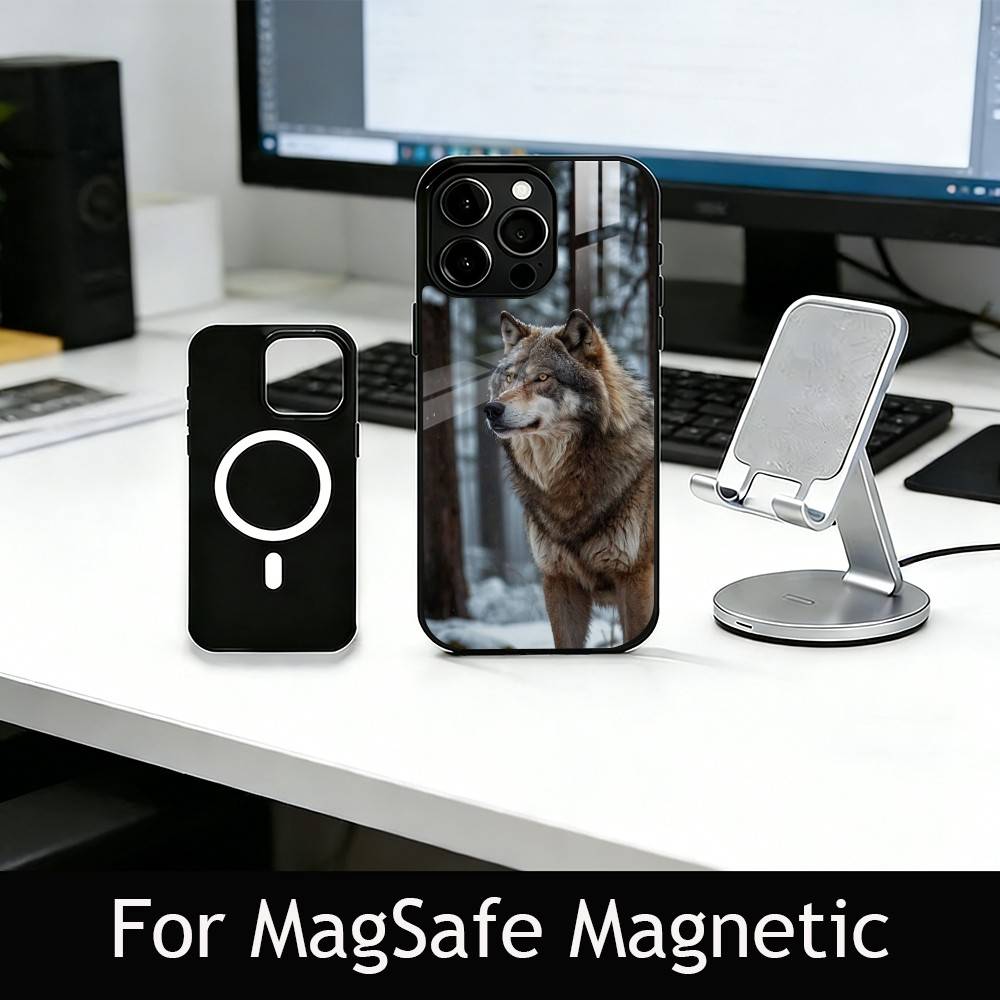 Wildes Wolf-Thema Handyhülle Für iPhone17,16,15,14,13,12,11 Plus,Pro Magnetisch mit Magsafe Kabelloses Laden