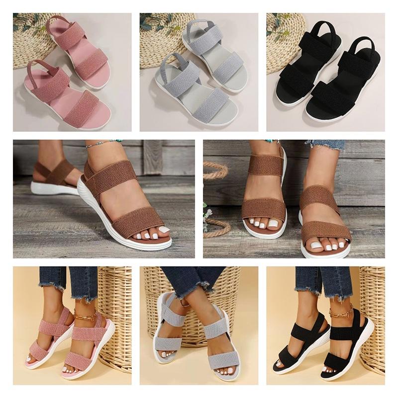 Summer Large Size Women's Shoes Casual Elastic Flat Sandals With Back Strap Fly Knitted Polyurethane Characters)