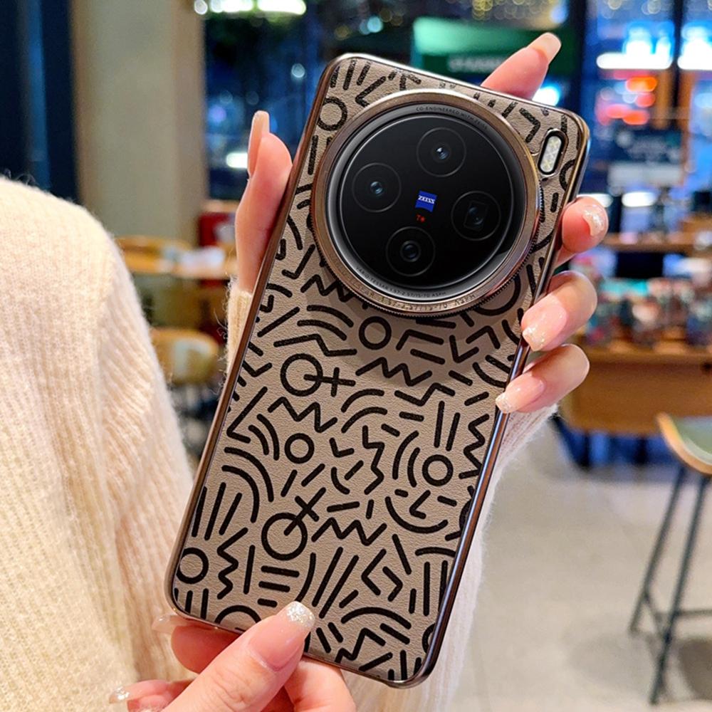 For vivo X200 Pro 5G Case Creative Doodle Leather Electroplated Phone Back Cover