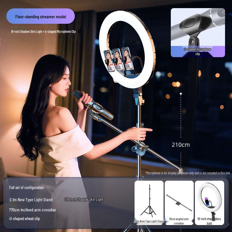 Professional Floor-standing Phone & Tablet Stand with Microphone Holder for Live Broadcasts and Streaming
