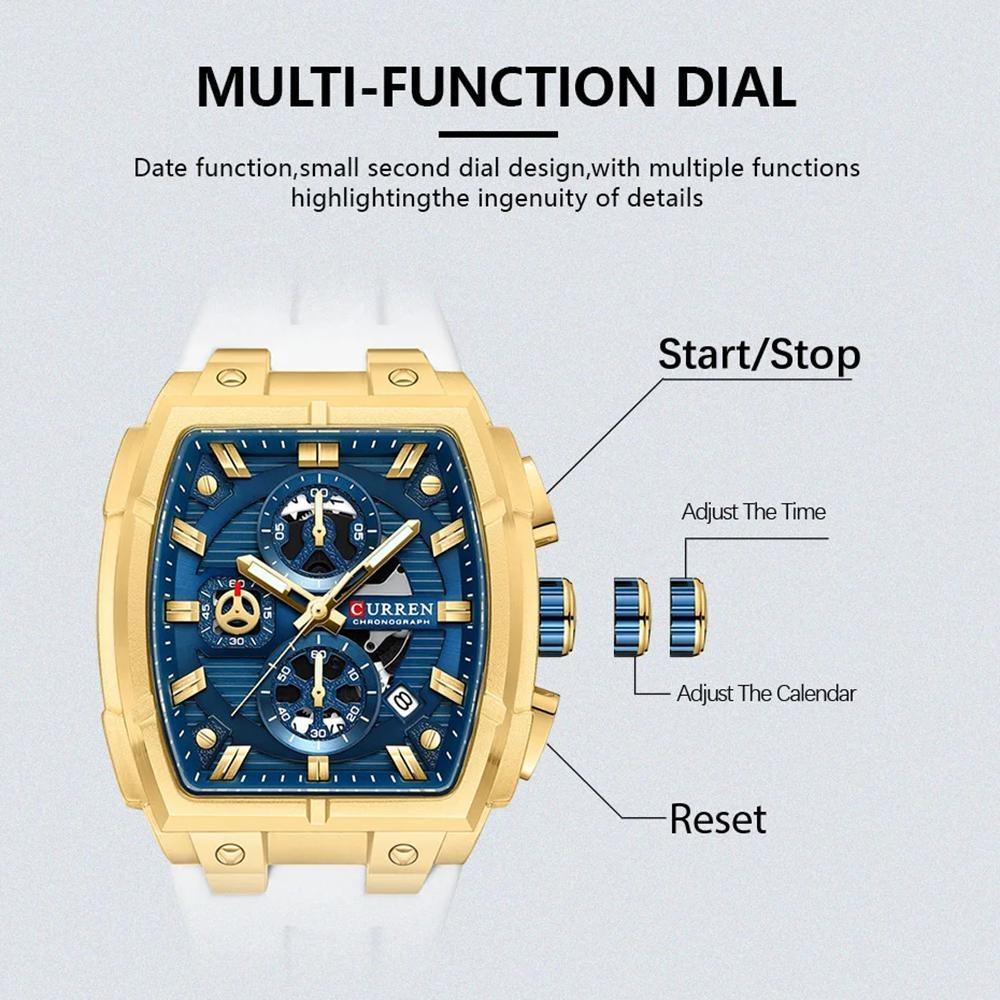 CURREN Silicon Strap Multi-functional Dialn Auto Date Design Men's Watch Sports Chronograph Watches