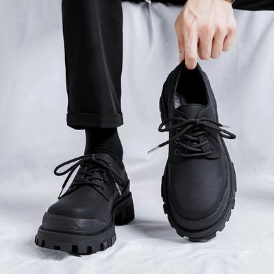 Male Fashion Leather Shoes Men 2024 New Chunky Platform Retro Work Shoes Spring Autumn Derby Shoes Low Top Man Casual Flats