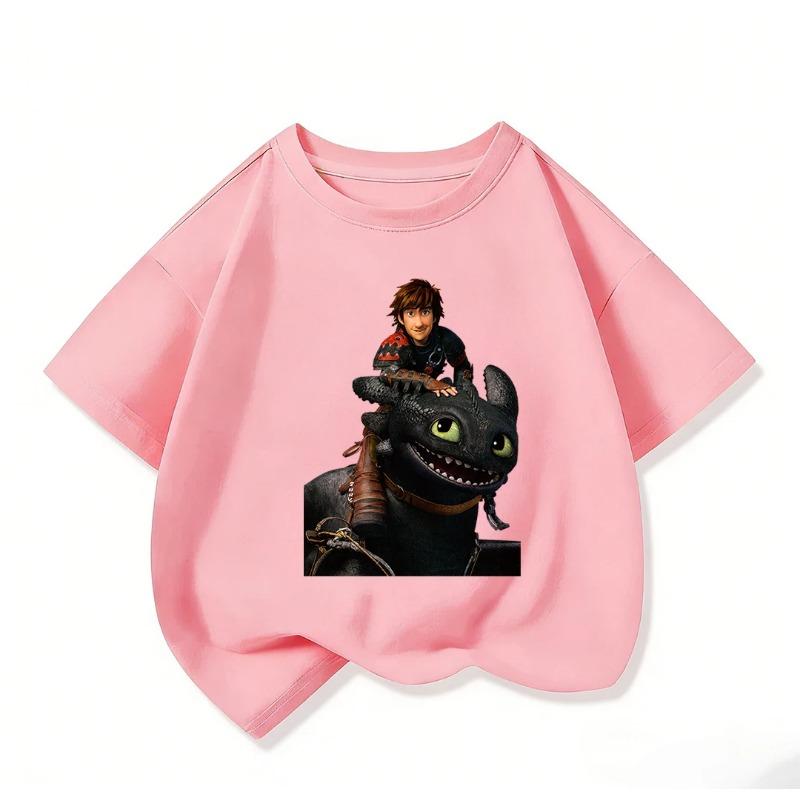Cozy Kids Short Sleeve Tee Trendy Round Neck Adorable How To Train Your Dragon Pattern Cute Street Daily Wear 3 14