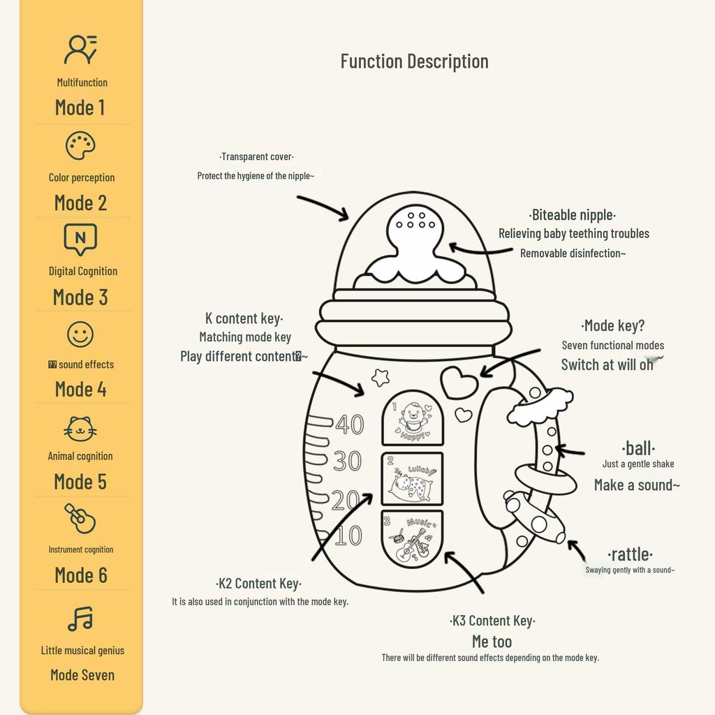 Newborn Electric Pacifier Rattle with Light Music and Bilingual Early Education Features