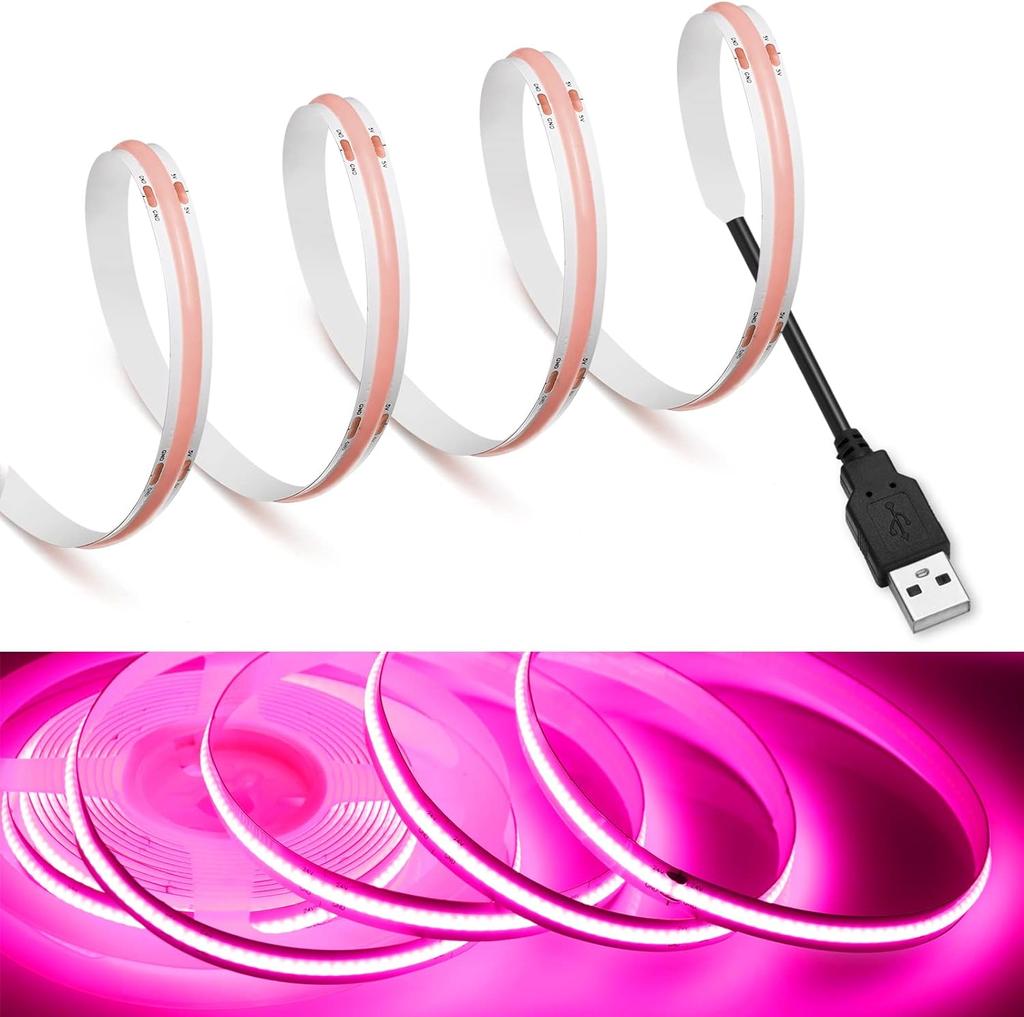 USB COB Strip DC 5V 320Leds/M Pink/Red/White/Blue/Yellow Cabinet Light Lamp TV Backlight Flexible Ribbon Rope LED Strip