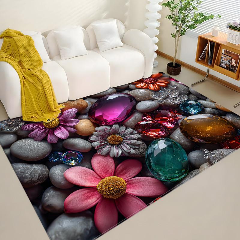 3D Stone Carpet Colorful Cobblestone Pattern Rug Bedroom Super Soft Flannel Carpet Bathroom Floor Mat