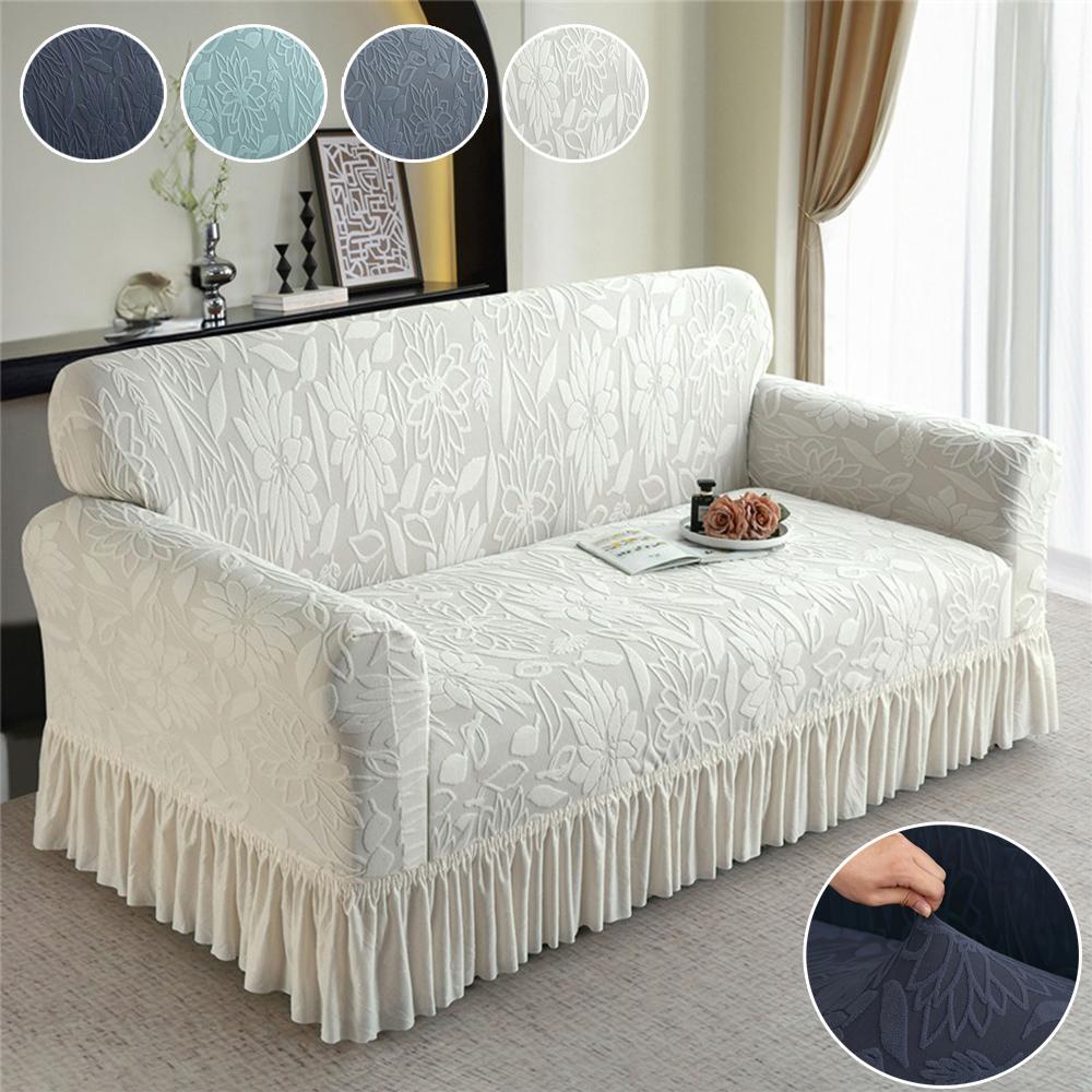1Pc Luxury Jacquard Sofa Cover With Ruffle Non-Slip Dustproof For 1-4 Seater Sofa Machine Washable All-Season Home Decorations