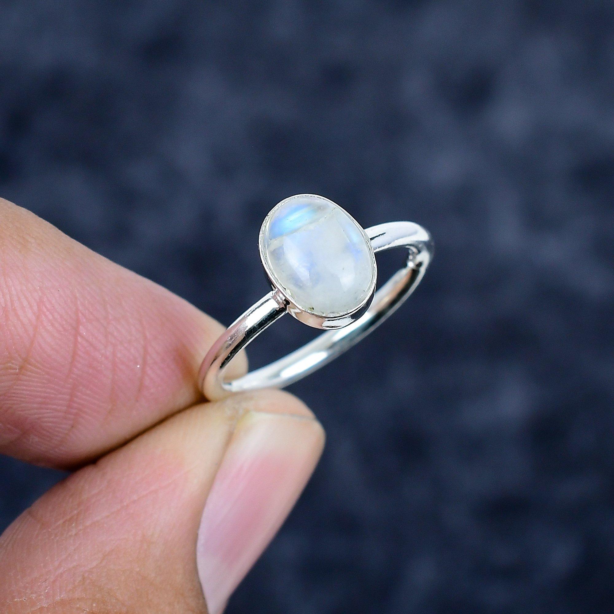 

Rainbow Moonstone Gemstone Handmade 925 Sterling Silver Jewelry Ring Size 7 MM-3425