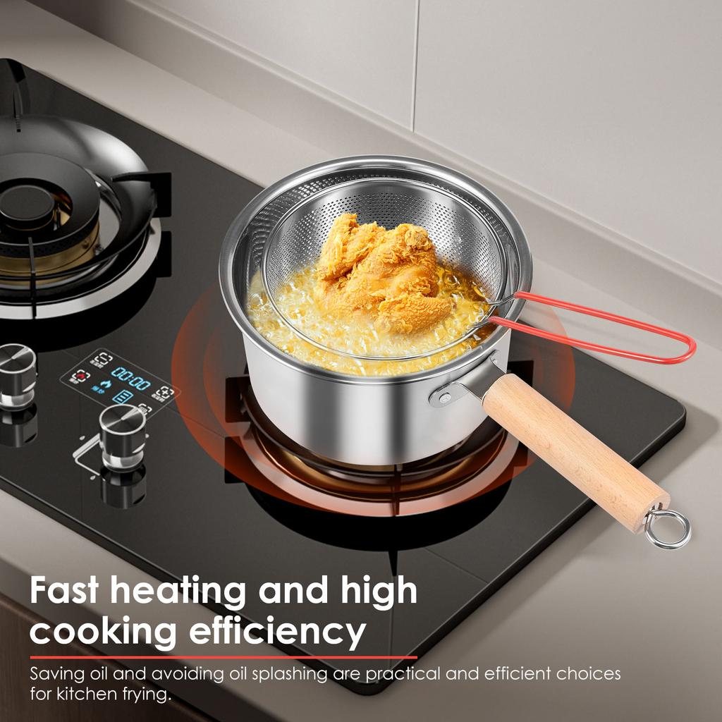 Deep Fryer Pot Stainless Steel Deep Fryer with Basket and Handle Portable Fry Pot with Lid Oil Saving Deep Fat Fryer Cooking