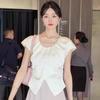 Spring and summer new French pure desire short-sleeved shirt women's gentle temperament versatile u-neck vest top