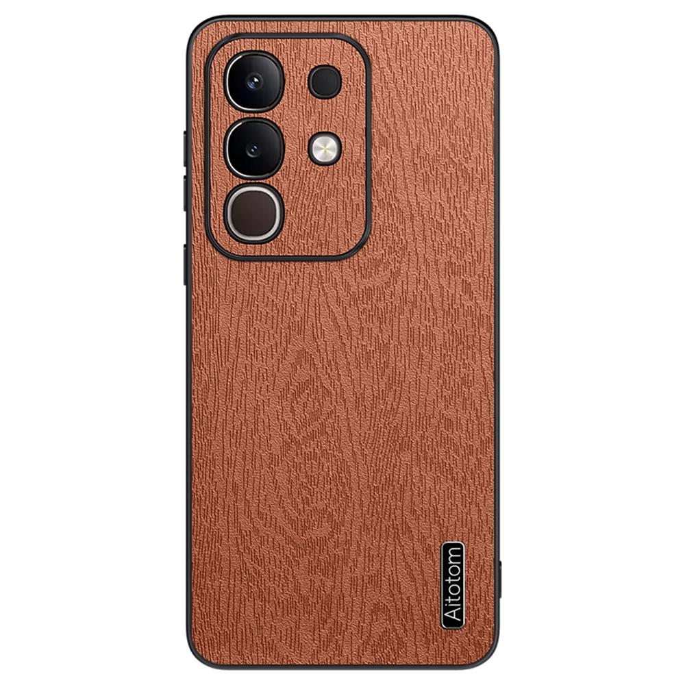 For Vivo iQOO Z10x 5G Case Wood Texture PU Leather Coated PC TPU Phone Cover