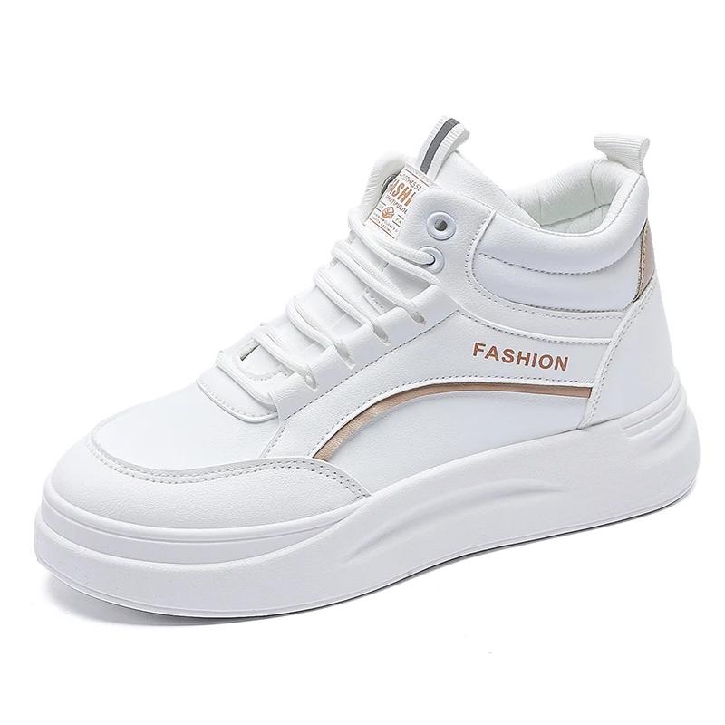

Fashion High-cut Hi Cut White Shoes With Heels Dress White Woman Sport Sneakers Brown Heel Chassure Sneakeres Zapato Tenisfeminino 40