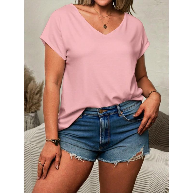 Women Short Sleeve Top Summer Basic Shirt V Neck Gradient Tie Dye Tee Tunic Tops