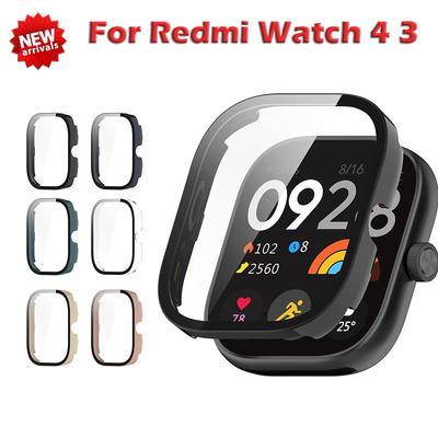 Capa de PC + Vidro para Xiaomi Redmi Watch 4 3 Vidro Temperado Película Anti-riscos Bumper Capa Protetora para Redmi Watch 3 Active/3Lite