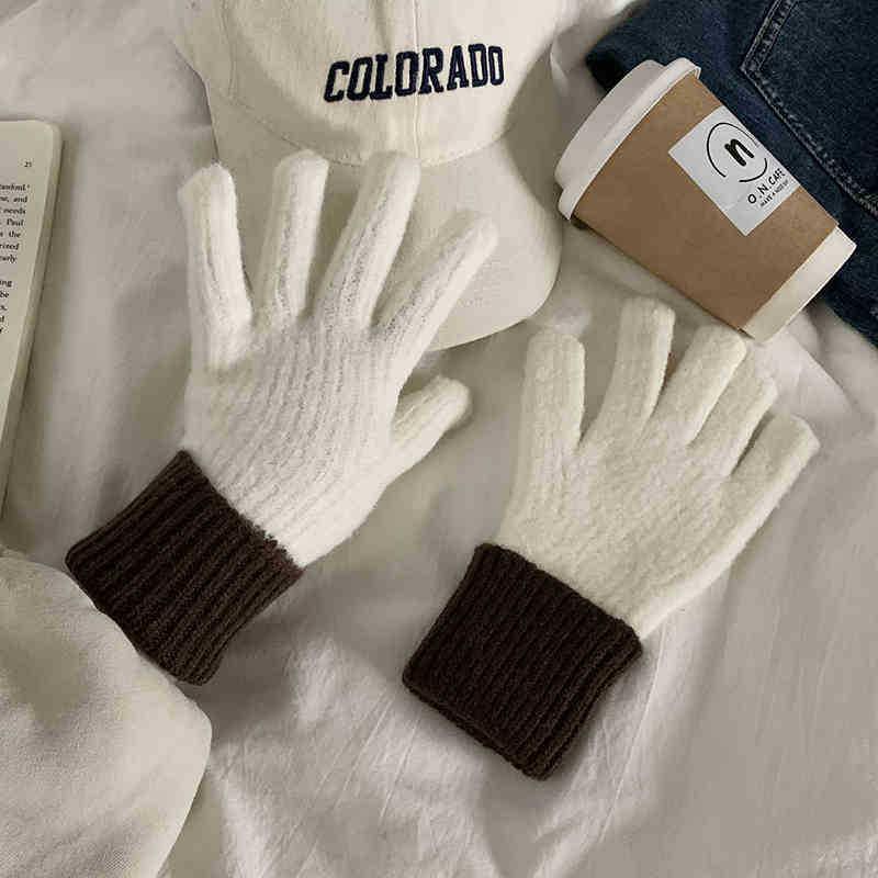 Damen Winter Verdickt Winddicht Warmhalten Fingerspitzen Touchscreen Strickhandschuhe Farbige Strickwaren Weiche Accessoires