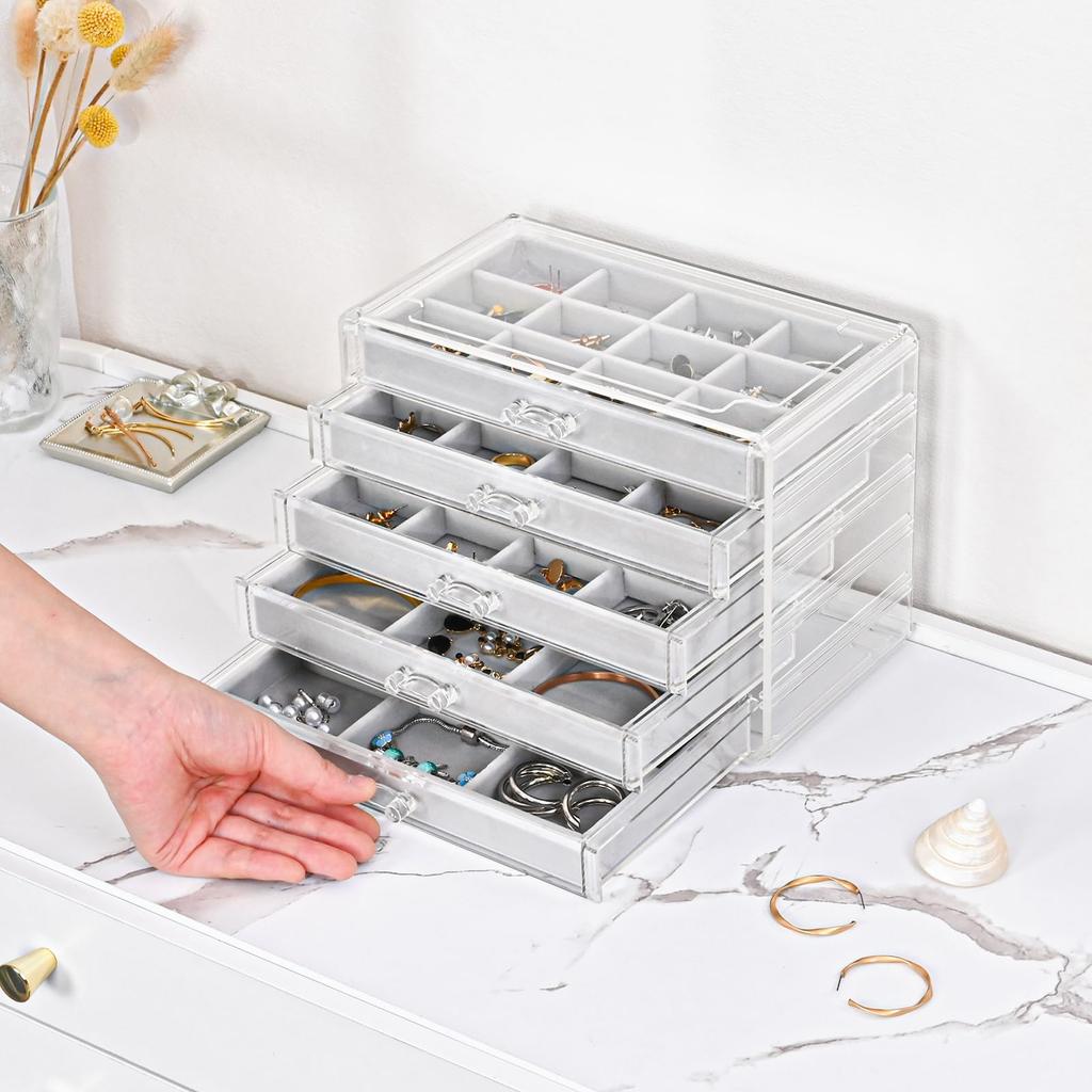 ProCase Jewelry 5 Jewelry Clear Acrylic for Jewelry Accessory Trinket Gift Box, Layers, Storage, Drawer, Women, Girls, Box, Case, Organizer, Box,