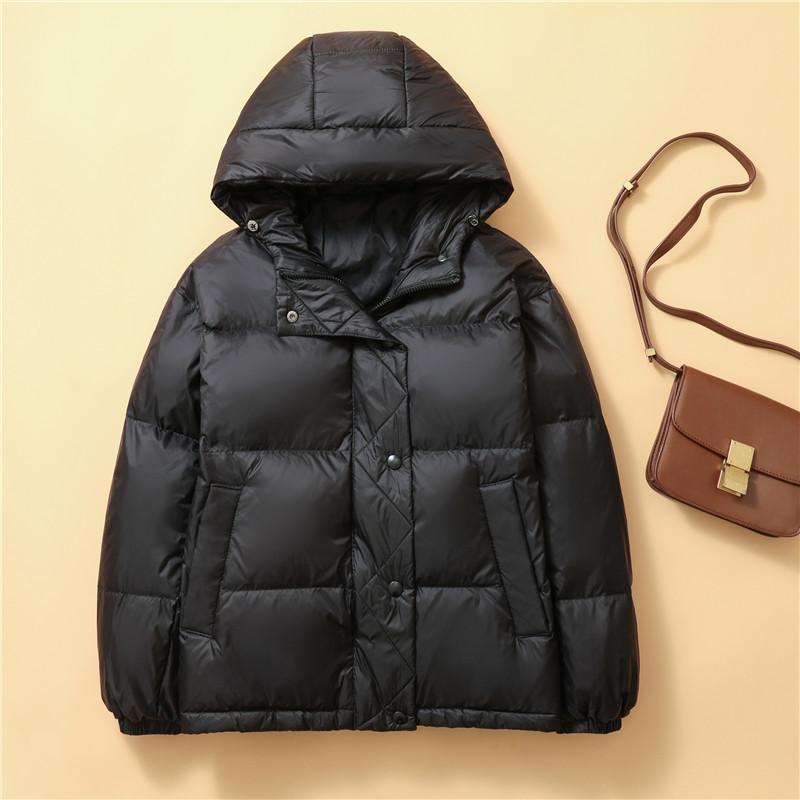 Hooded light and thin down jacket women's short winter clothing warm medium and thick loose design bread jacket large size outside