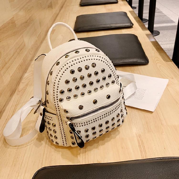 Retro Leather Backpack All-match Satchel Rivet Studded School Bag for Shopping