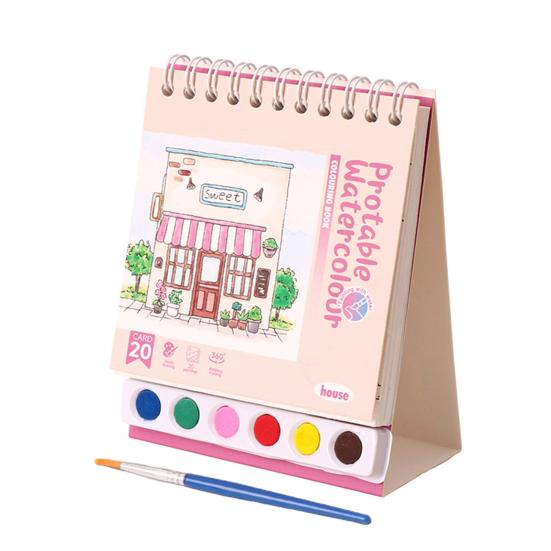 Kreatywny Zestaw do Malowania Arkusze Akwarelowe z 6 Polami Kolorów Ergonomiczny Pędzel Mini Akwarelowy Zeszyt Ćwiczeń Zestaw Podróżny dla Dorosłych Prezent