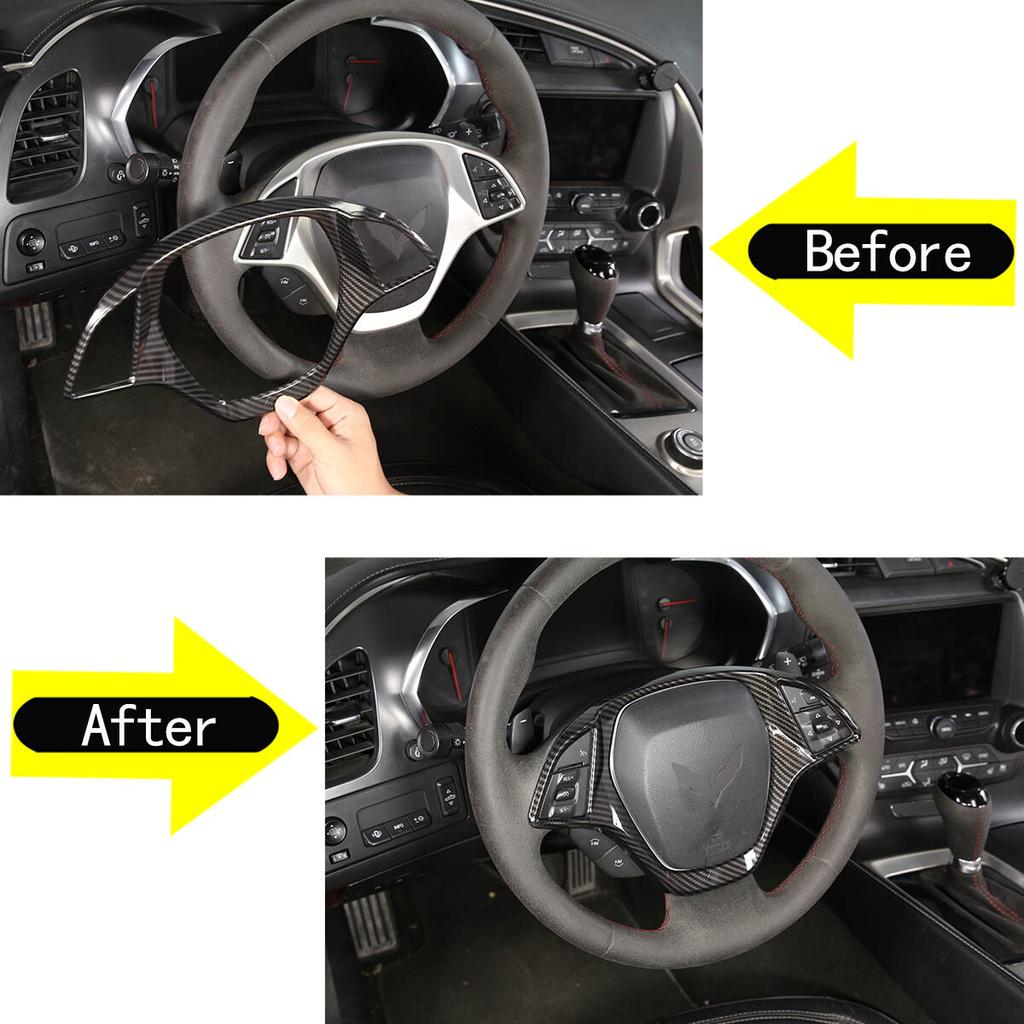 Carbon Fiber ABS Interior Steering Wheel Trim Cover For Corvette C7 2014-19