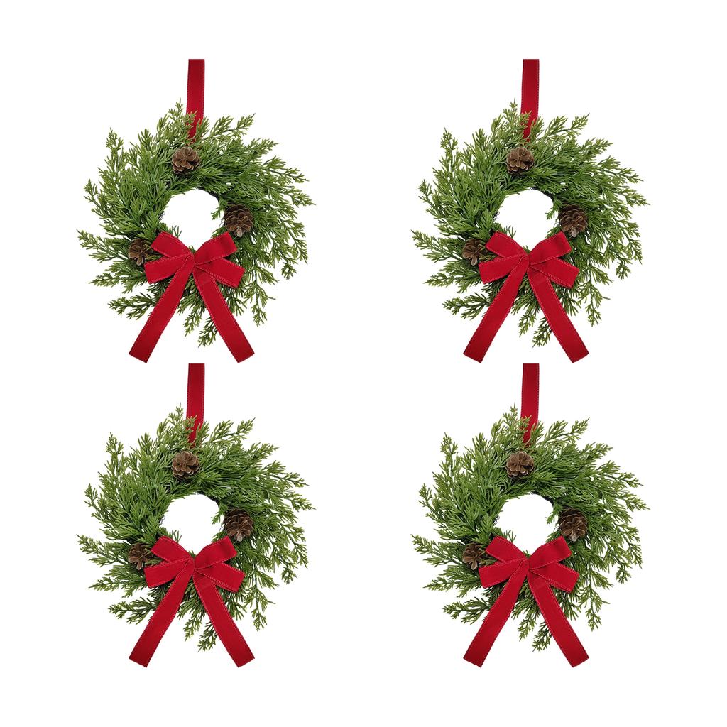 Pre-Lit Artificial Christmas Wreath,  Artificial Christmas Garland For Front Door With Red Bow, Cones, Red Berries,