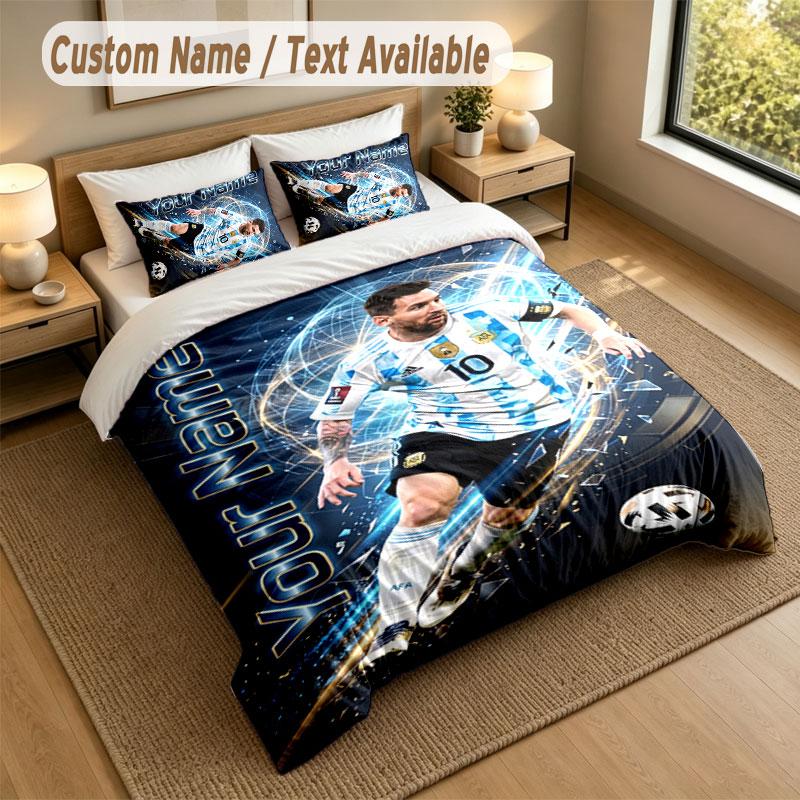 Bedding Set 1 Duvet Cover 2 Pillowcases Lionel Messi Print Soft Bed Linen Bedroom Decor