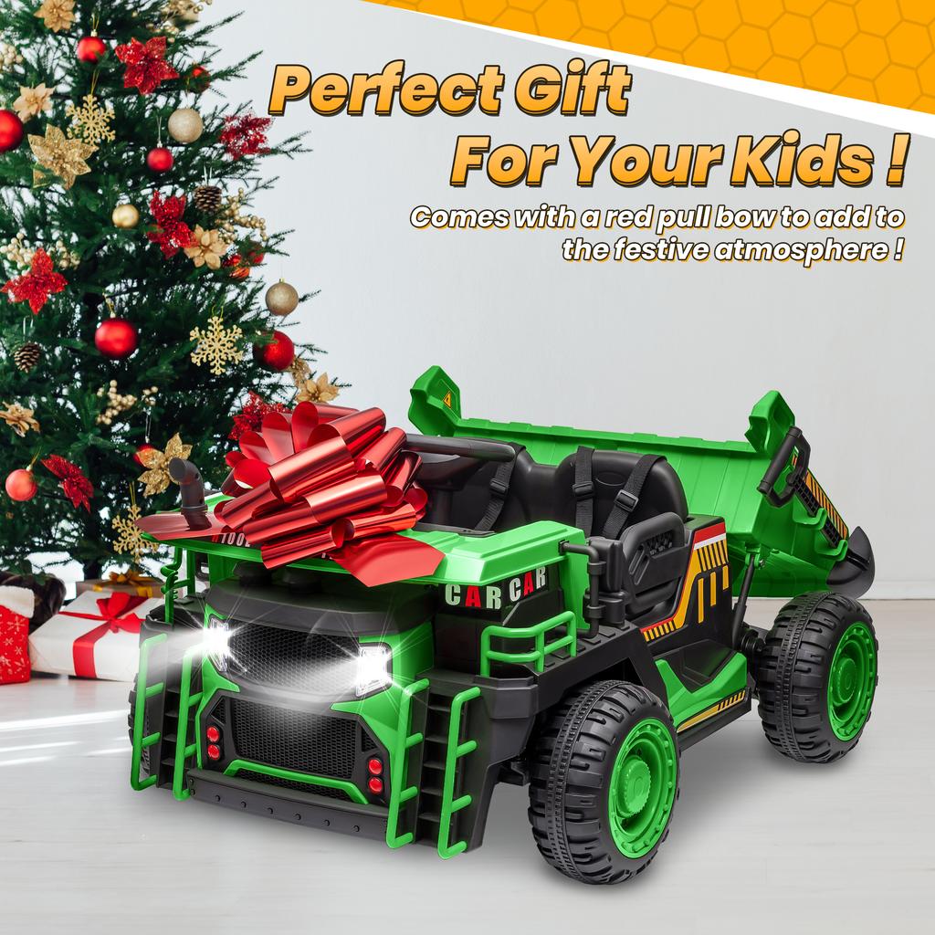 24V Ride On Toys w/Remote Control, 2 Seater 400W Ride On Dump Truck, Electric Powered Ride On w/Dump Bed, 3 Speeds, Shovel, Blue