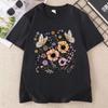 Boho Flowers T-Shirt Women Men Casual Cotton Short Sleeve Butterflies Flowers Tshirt Unisex Streetwear Round Neck Tees