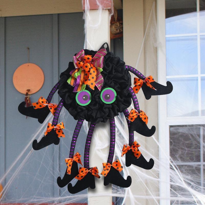 Halloween Party Decor Multi-leg Witch Wreath Spider Door Ornament Pendant Home Wall Hanging Decoration