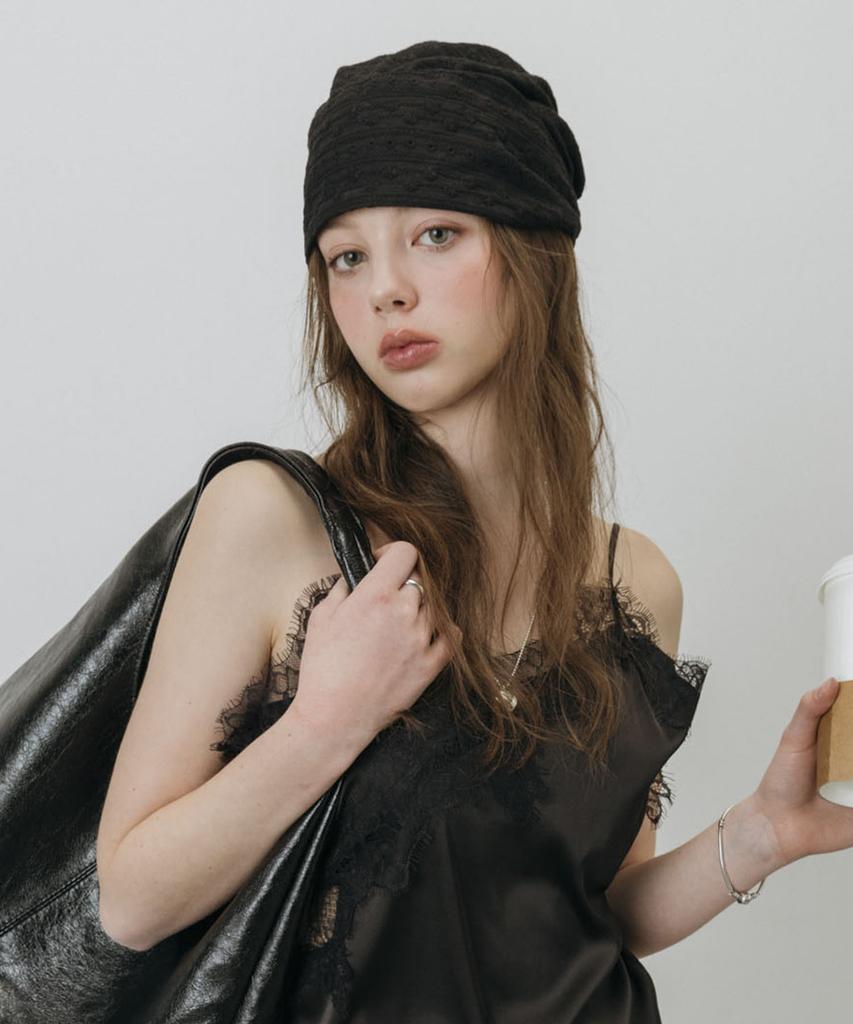 Nyuyogwogseu Punched Lace Bandana Scarf Hat_Black