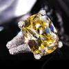 Huitan Women Ring Inlaid Bright Yellow Cubic Zirconia Luxury Accessories Trendy CopperColor Jewelry for Party Engagement Daily