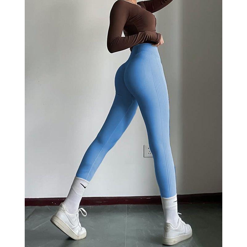 

Seamless Knitting Peach Hip Raise Fitness Pants Fashion Women s Sports Breathable High Waist Belly Contracting Ninth Yoga Pants Fall and Winter Blue XL
