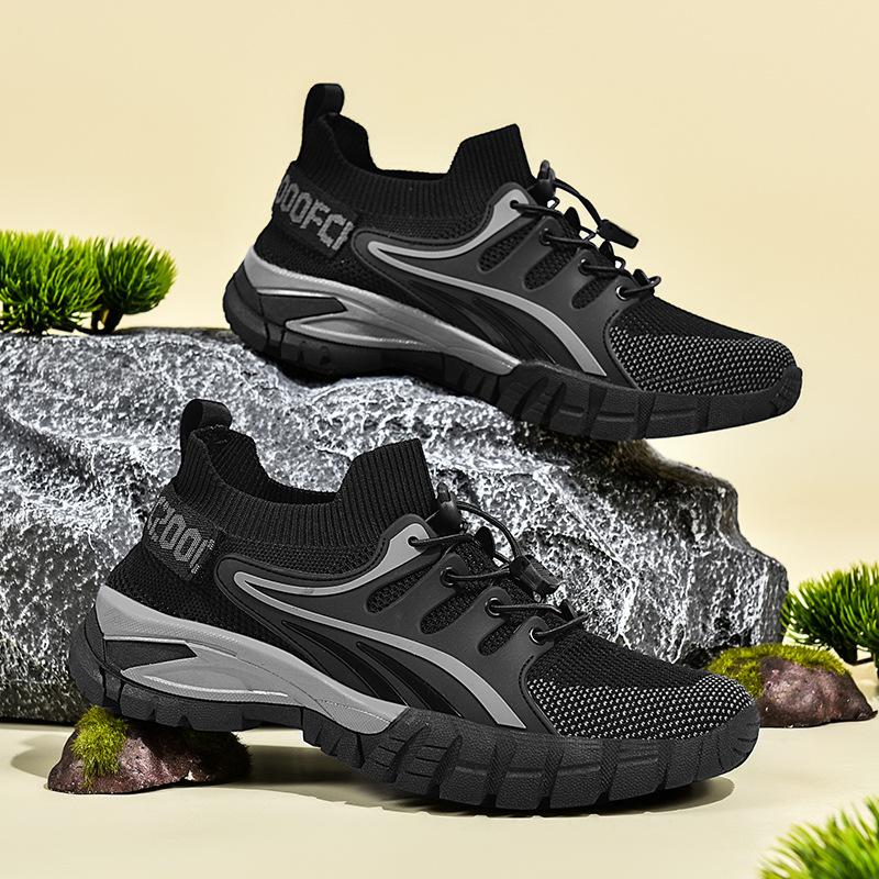 Large size men's outdoor hiking shoes, fly-woven mesh, breathable and quick-drying creek walking shoes, wild camping, wading shoes, thick soles