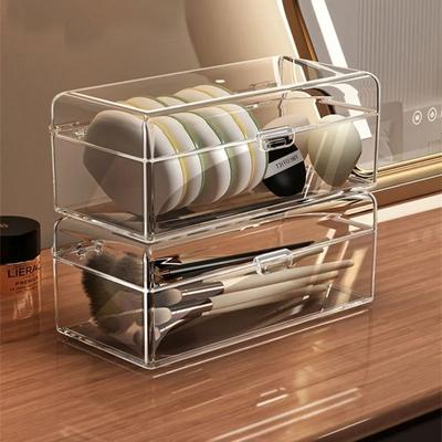 Stackable Makeup Brushes Storage Box Acrylic Clear Cosmetic Tools Storage Case Dustproof Multi-Functional