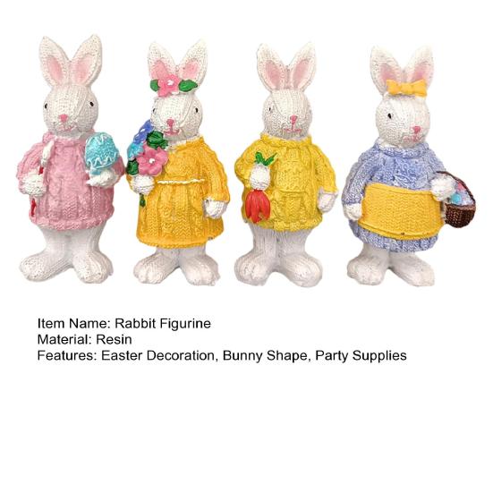 4 Buc Figurine Iepuraș de Paște Ținând Floare Ou Pulover Tricotat Statuetă Iepure Primăvară Paște Decor Ornament pentru Petrecere