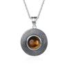 10MM Stone Round Pendant Necklace Silver High Quality Natural Tiger Eye Rhodochrosite Wedding Gift Luxury Jewelry