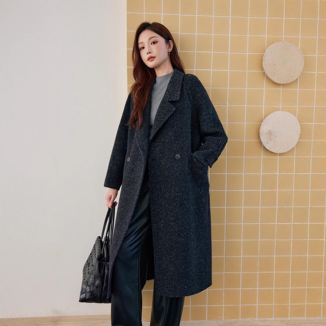 

Двустороннее кашемировое пальто 2025: Женское пальто оверсайз в корейском стиле из смесовой шерсти Small