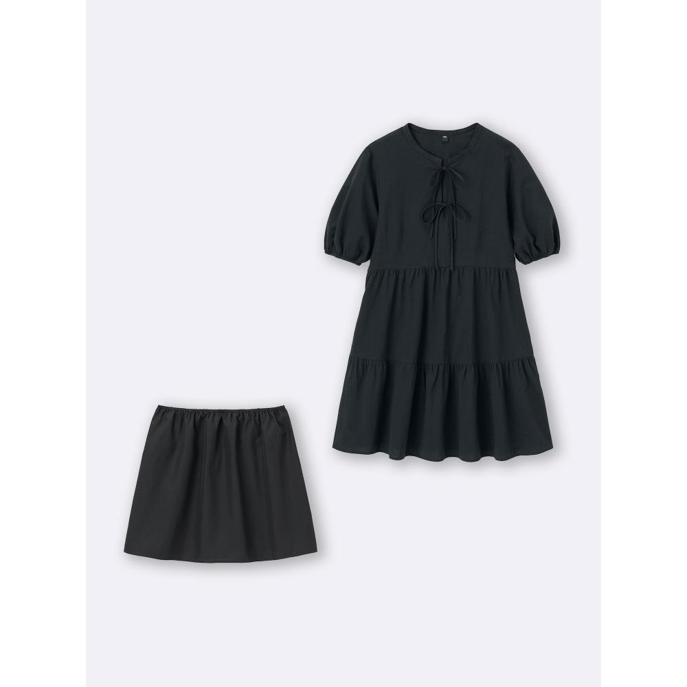 GU by Uniqlo Cotton Tiered Mini Dress  5 Minute Sleeve 