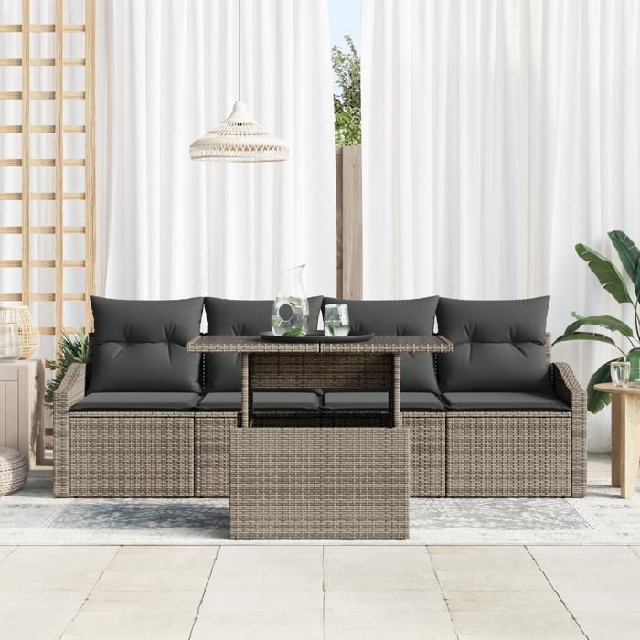 VidaXL Ensemble de Canapé de Jardin 5 Pièces avec Coussins Gris Poly Rotin 3357642