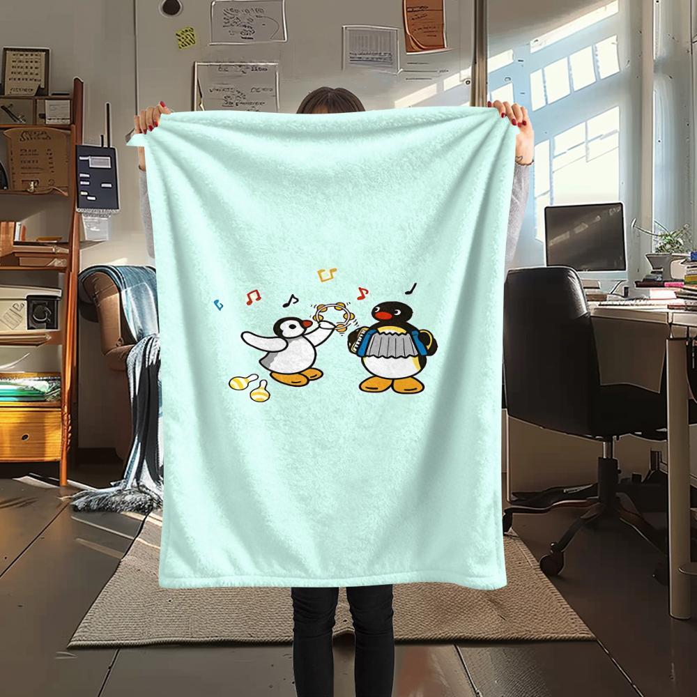 1PC PINGU Print Flannel Blanket, High Quality All Seasons, Home Decor, Warmth and Comfort, Perfect for Christmas Gifts