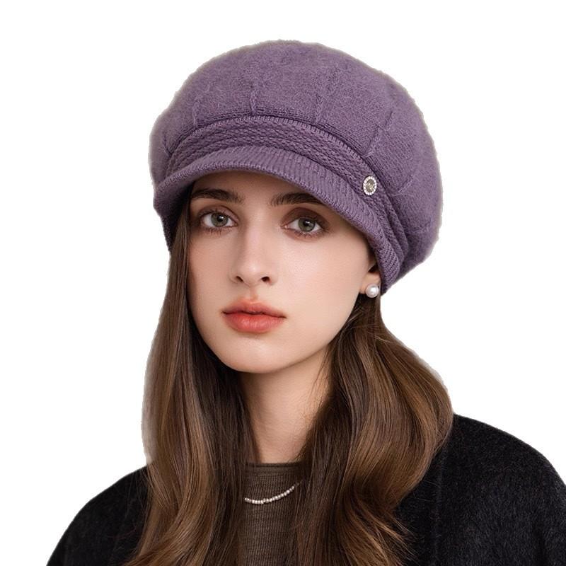 Ladies Warm Hat Winter Rabbit Hair Knitted Thickened Wool Hat Cold-Proof Simple Mom Hat