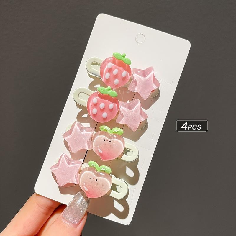 Cute Peach Girl Hairpin Women's Sweet Strawberry Star Hairpin Side Bangs Duckbill Hairpin Hair Accessory