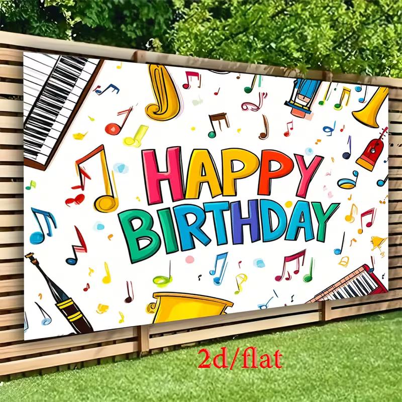 2D Cartoon Music Instrument Birthday Backdrop 2D Flat Banner for Kids Party